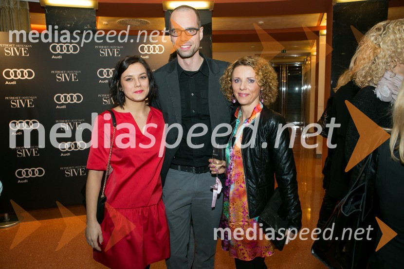  Tina Halužan;  Mitja Sagaj, novinar, Večer;  Simona Podlipny, marketing Porsche Slovenija d.o.oPetdeset odtenkov sive, VIP predpremiera filma
