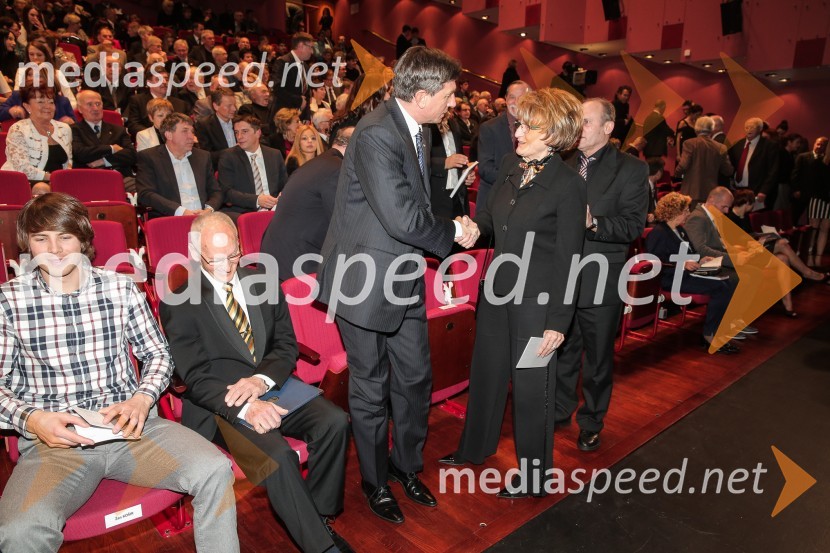  Žan  Košir, deskar na snegu ;  Miroslav Cerar, nekdanji gimnastičar, predsednik Odbora za podeljevanje Bloudkovih priznanj;  Borut Pahor, predsednik Republike Slovenije; dr. Stanislava Setnikar Cankar, ministrica za izobraževanje, znanost in šport 50. podelitev Bloudkovih priznanj za leto 2014