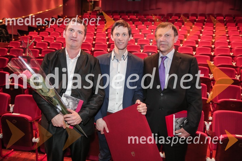  Erik Kovic, predsednik ND Adria;  Peter  Prevc, smučarski skakalec;  Peter Budin, član upravnega odbora ND Adria50. podelitev Bloudkovih priznanj za leto 2014