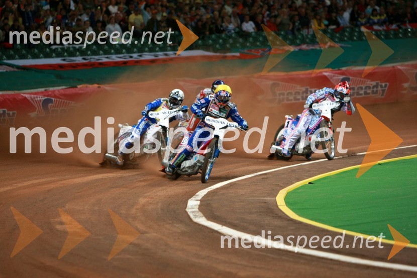 Nicki Pedersen (Danska), Chris Harris (Velika Britanija) in Jason Crump (Avstralija)SPEEDWAY GRAND PRIX, VN Velike Britanije 2007