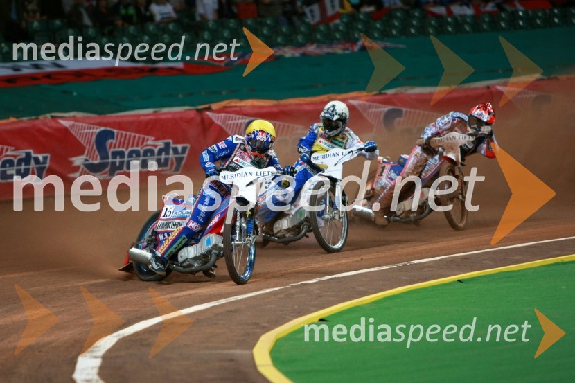Nicki Pedersen (Danska), Chris Harris (Velika Britanija) in Jason Crump (Avstralija)SPEEDWAY GRAND PRIX, VN Velike Britanije 2007