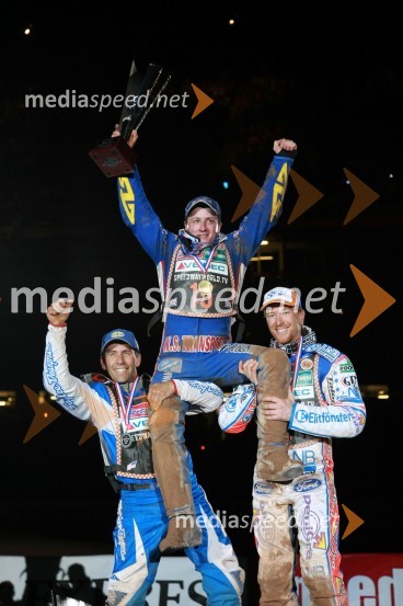 Greg Hancock (ZDA), Chris Harris (Velika Britanija) in Jason Crump (Avstralija)SPEEDWAY GRAND PRIX, VN Velike Britanije 2007
