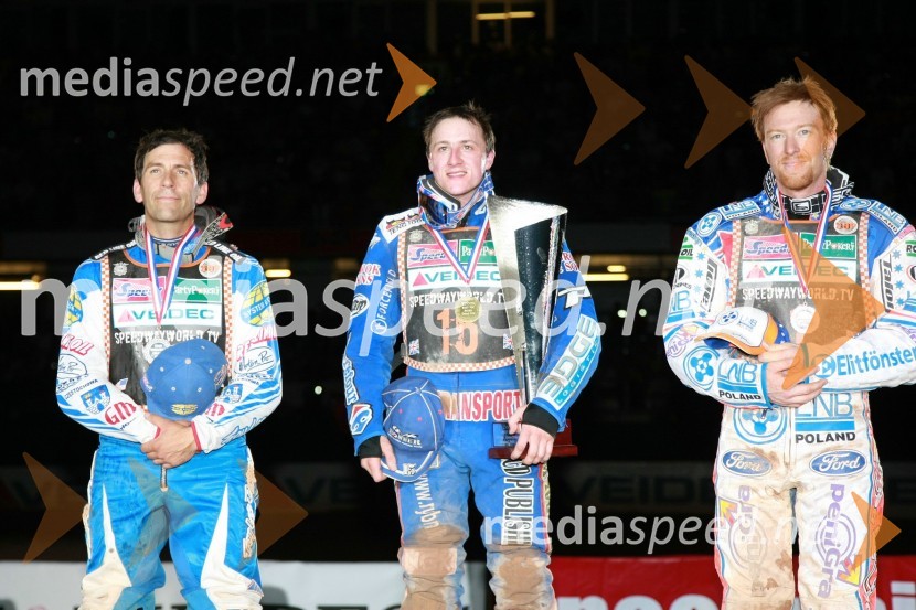 Greg Hancock (ZDA), Chris Harris (Velika Britanija) in Jason Crump (Avstralija)SPEEDWAY GRAND PRIX, VN Velike Britanije 2007