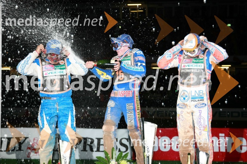 Greg Hancock (ZDA), Chris Harris (Velika Britanija) in Jason Crump (Avstralija)SPEEDWAY GRAND PRIX, VN Velike Britanije 2007