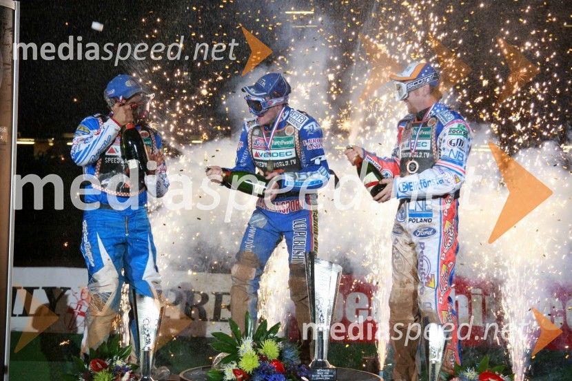 Greg Hancock (ZDA), Chris Harris (Velika Britanija) in Jason Crump (Avstralija)SPEEDWAY GRAND PRIX, VN Velike Britanije 2007