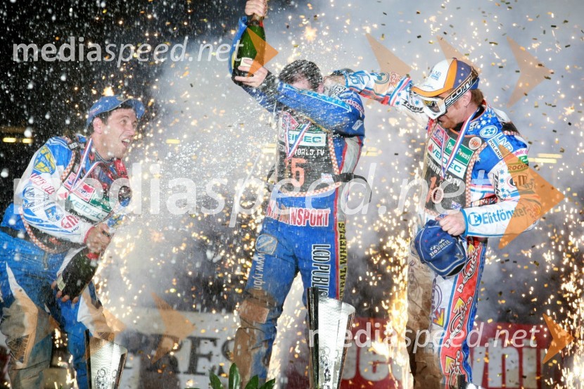 Greg Hancock (ZDA), Chris Harris (Velika Britanija) in Jason Crump (Avstralija)SPEEDWAY GRAND PRIX, VN Velike Britanije 2007