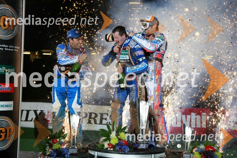 Greg Hancock (ZDA), Chris Harris (Velika Britanija) in Jason Crump (Avstralija)SPEEDWAY GRAND PRIX, VN Velike Britanije 2007