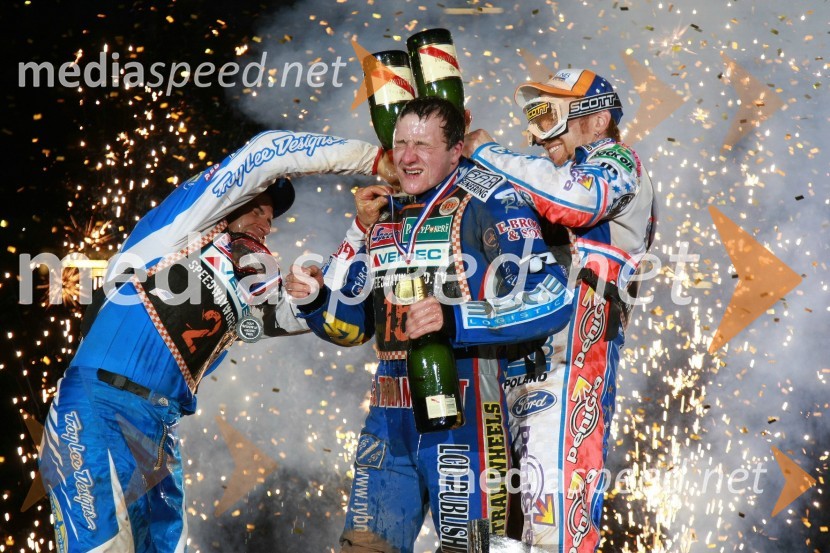 Greg Hancock (ZDA), Chris Harris (Velika Britanija) in Jason Crump (Avstralija)SPEEDWAY GRAND PRIX, VN Velike Britanije 2007