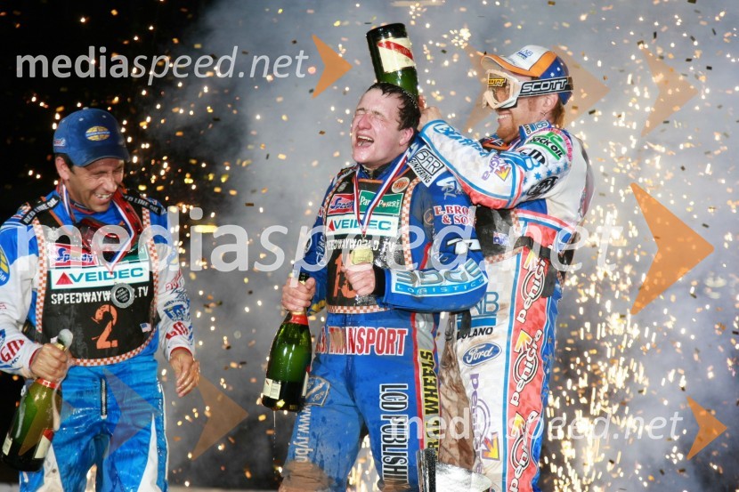 Greg Hancock (ZDA), Chris Harris (Velika Britanija) in Jason Crump (Avstralija)SPEEDWAY GRAND PRIX, VN Velike Britanije 2007