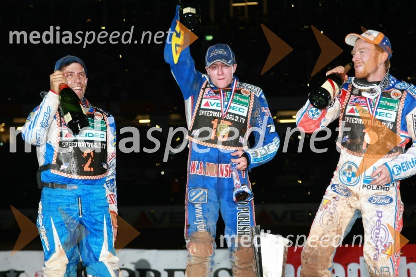 Greg Hancock (ZDA), Chris Harris (Velika Britanija) in Jason Crump (Avstralija)SPEEDWAY GRAND PRIX, VN Velike Britanije 2007