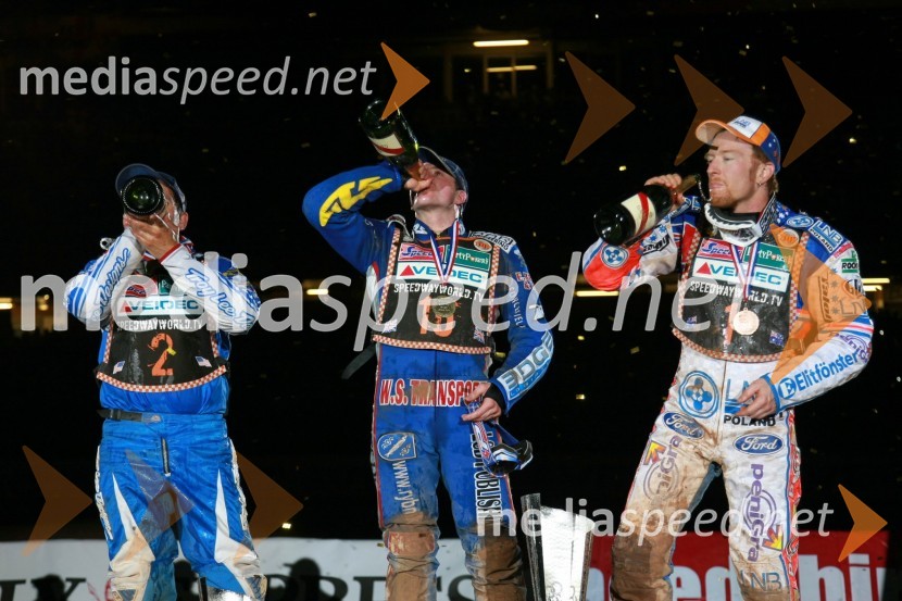 Greg Hancock (ZDA), Chris Harris (Velika Britanija) in Jason Crump (Avstralija)SPEEDWAY GRAND PRIX, VN Velike Britanije 2007