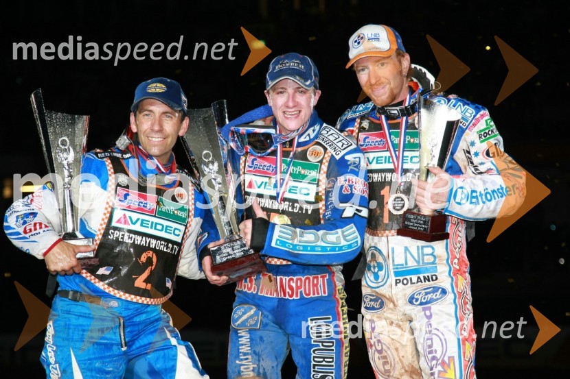 Greg Hancock (ZDA), Chris Harris (Velika Britanija) in Jason Crump (Avstralija)SPEEDWAY GRAND PRIX, VN Velike Britanije 2007
