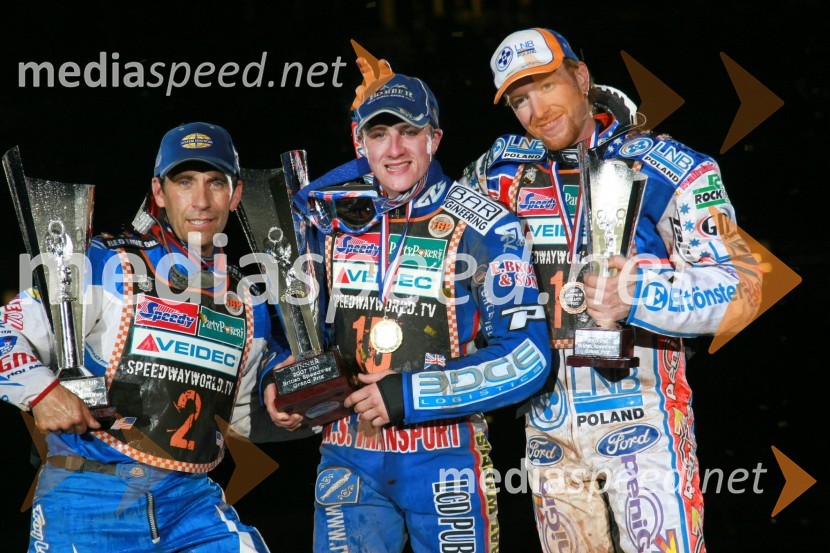 Greg Hancock (ZDA), Chris Harris (Velika Britanija) in Jason Crump (Avstralija)SPEEDWAY GRAND PRIX, VN Velike Britanije 2007