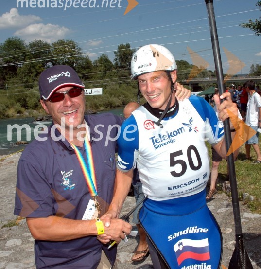 Andrej Jelenc, direktor slovenske reprezentance na divjih vodah in Jure Meglič, kajakašSvetovni pokal na divjih vodah v Tacnu