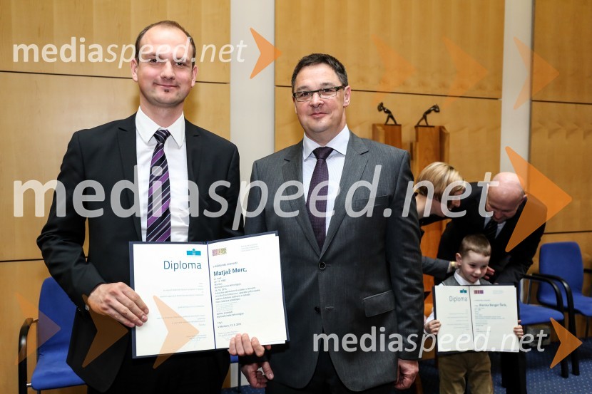 dr.  Matjaž Merc, Medicinska fakulteta, Univerza v Mariboru ; dr. Matjaž Vogrin, Medicinska fakulteta, Univerza v Mariboru, ortoped, Univerzitetni klinični center Maribor, Nogometni Klub MariborUniverza v Mariboru, promocija doktorjev znanosti, marec 2015