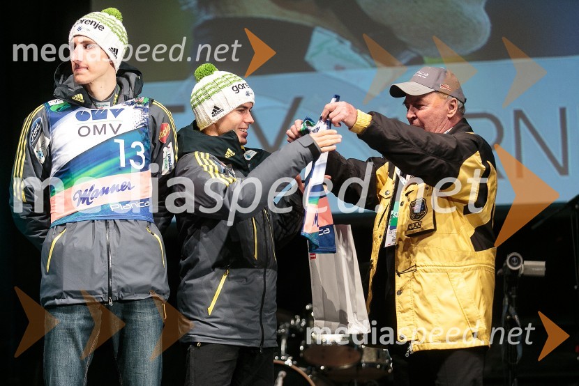  Nejc Dežman, smučarski skakalec;  Jernej Damjan, smučarski skakalec;  Jože Šlibar, nekdanji smučarski skakalec, prvi slovenski rekorderSmile & Drive Open Air Planica 2015