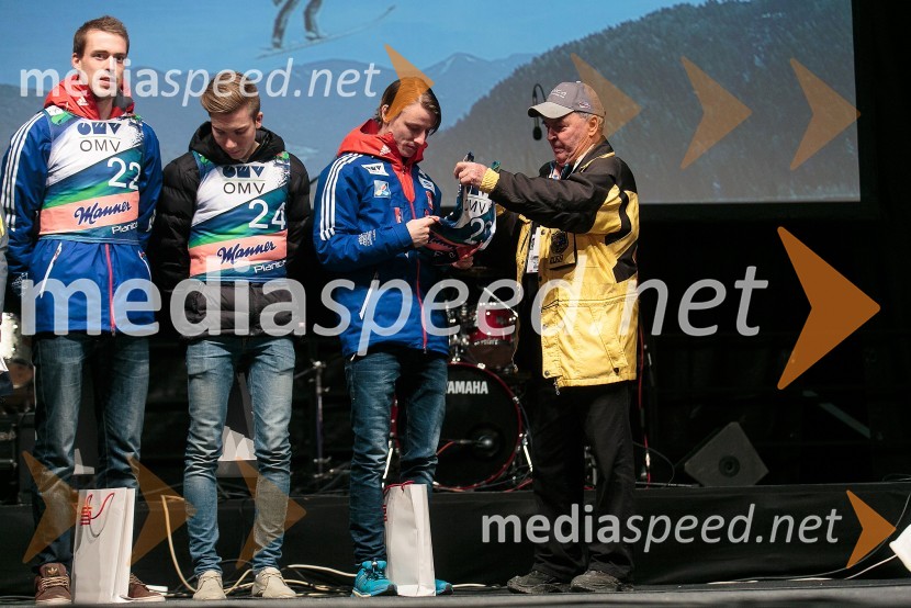  Jernej Damjan, smučarski skakalec;  Andreas  Stjernen, smučarski skakalec;  Johann Andre Forfang, smučarski skakalec;  Jože Šlibar, nekdanji smučarski skakalec, prvi slovenski rekorderSmile & Drive Open Air Planica 2015