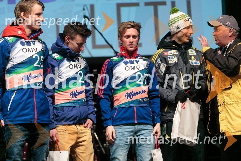  Rune Velta, smučarski skakalec;  Stefan Kraft, smučarski skakalec;  Anders Fannemel, smučarski skakalec;  Jurij Tepeš, smučarski skakalec;  Jože Šlibar, nekdanji smučarski skakalec, prvi slovenski rekorderSmile & Drive Open Air Planica 2015