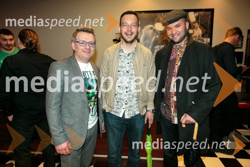  Edis Vukalić, lastnik, Kino Bežigrad;  Zlatko Čordič, raper, glasbenik;  Denis Striković, mestni svetnik, ZLPremiera filma Strelec: Krvava pogodba