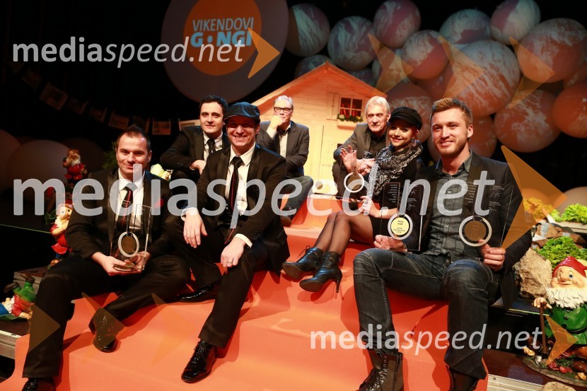  Peter Oset, glasbenik, skupina Modrijani;  Blaž Švab, pevec, skupina Modrijani;  Franjo  Oset, glasbenik, skupina Modrijani;  Slavko Bobovnik, televizijski voditelj;  Tanja Žagar, pevka;  Denis Avdić, voditeljViktorji 2014: kdo so nominiranci in voditelj?