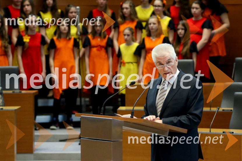 prof. dr. Ludvik Toplak,  predsednik Alma Mater Europaea, nekdanji rektor UMDržavna proslava in slavnostna seja ob 25. obletnici prvih svobodnih večstrankarskih volitev