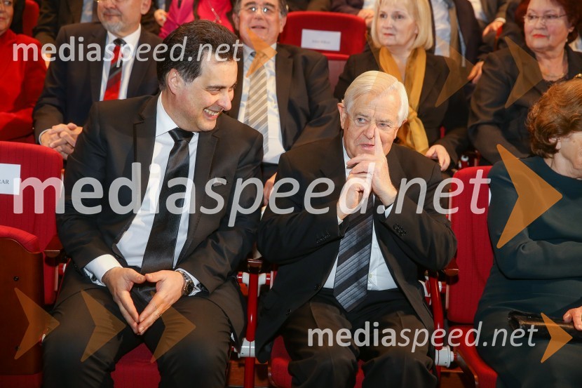  Mitja Bervar, predsednik Državnega sveta Republike Slovenije;  Milan Kučan, nekdanji predsednik Republike SlovenijeDržavna proslava in slavnostna seja ob 25. obletnici prvih svobodnih večstrankarskih volitev