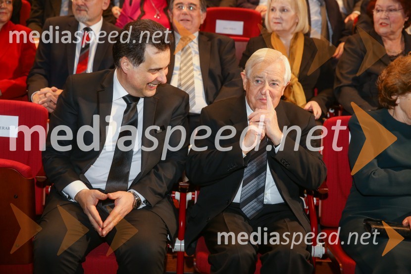  Mitja Bervar, predsednik Državnega sveta Republike Slovenije;  Milan Kučan, nekdanji predsednik Republike SlovenijeDržavna proslava in slavnostna seja ob 25. obletnici prvih svobodnih večstrankarskih volitev