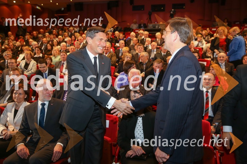 dr. Milan Brglez, predsednik Državnega zbora Republike Slovenije;  Borut Pahor, predsednik Republike Slovenije; prof. dr. Miro Cerar, predsednik vlade Republike SlovenijeDržavna proslava in slavnostna seja ob 25. obletnici prvih svobodnih večstrankarskih volitev