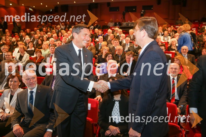 dr. Milan Brglez, predsednik Državnega zbora Republike Slovenije;  Borut Pahor, predsednik Republike Slovenije; prof. dr. Miro Cerar, predsednik vlade Republike SlovenijeDržavna proslava in slavnostna seja ob 25. obletnici prvih svobodnih večstrankarskih volitev