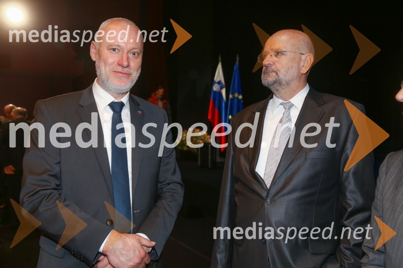 dr. Milan Brglez, predsednik Državnega zbora Republike Slovenije;  Branko Masleša, predsednik Vrhovnega sodišča Republike SlovenijeDržavna proslava in slavnostna seja ob 25. obletnici prvih svobodnih večstrankarskih volitev
