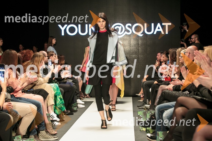 Young@Squat (Barbara Krmelj, Maja Leskovšek, Sofija Urumović, Sara Valenci, Barbara Vrbančič); ime kolekcije: Јас не сумод тука | Јas ne sum od tuka | Nisem od tukajLjubljana Fashion Week 2015, 3. dan