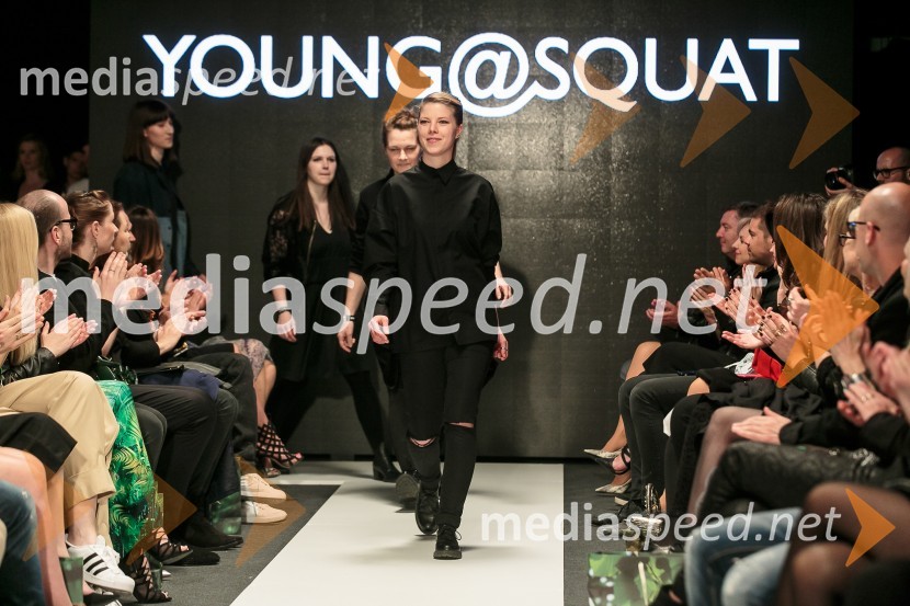 Young@Squat (Barbara Krmelj, Maja Leskovšek, Sofija Urumović, Sara Valenci, Barbara Vrbančič); ime kolekcije: Јас не сумод тука | Јas ne sum od tuka | Nisem od tukajLjubljana Fashion Week 2015, 3. dan