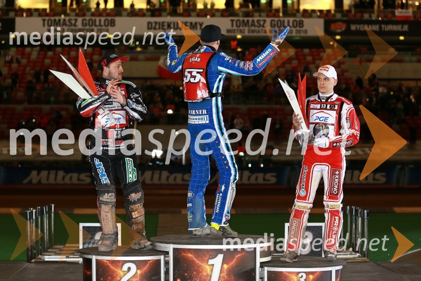  Chris Harris, speedwayist (Velika Britanija);  Matej Žagar, speedwayist (Slovenija);  Jaroslaw  Hampel, speedwayist (Poljska)Matej Žagar zmagovalec nenavadne dirke za VN Poljske