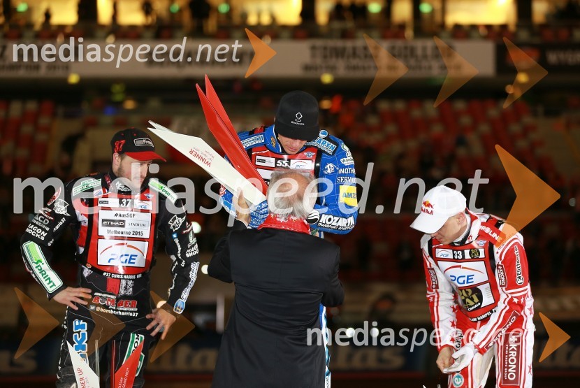  Chris Harris, speedwayist (Velika Britanija);  Matej Žagar, speedwayist (Slovenija);  Jaroslaw  Hampel, speedwayist (Poljska)Matej Žagar zmagovalec nenavadne dirke za VN Poljske