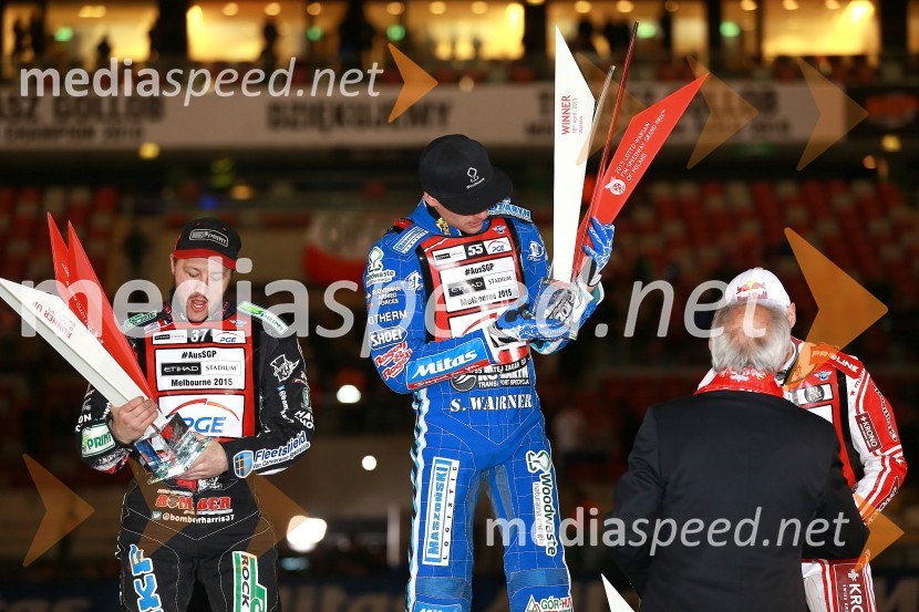  Chris Harris, speedwayist (Velika Britanija);  Matej Žagar, speedwayist (Slovenija);  Jaroslaw  Hampel, speedwayist (Poljska)Matej Žagar zmagovalec nenavadne dirke za VN Poljske