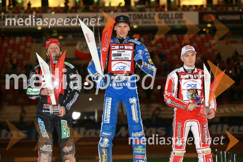  Chris Harris, speedwayist (Velika Britanija);  Matej Žagar, speedwayist (Slovenija);  Jaroslaw  Hampel, speedwayist (Poljska)Matej Žagar zmagovalec nenavadne dirke za VN Poljske