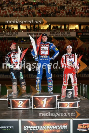  Chris Harris, speedwayist (Velika Britanija);  Matej Žagar, speedwayist (Slovenija);  Jaroslaw  Hampel, speedwayist (Poljska)Matej Žagar zmagovalec nenavadne dirke za VN Poljske