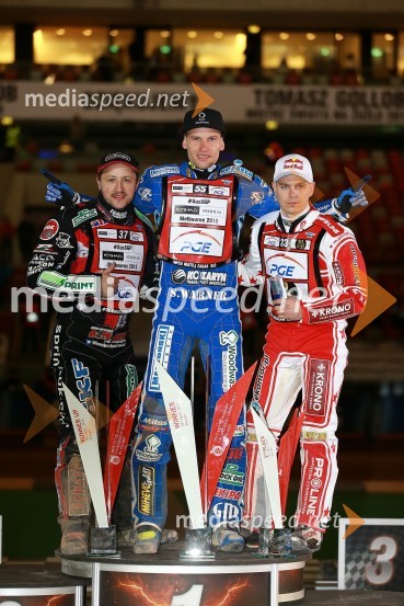  Chris Harris, speedwayist (Velika Britanija);  Matej Žagar, speedwayist (Slovenija);  Jaroslaw  Hampel, speedwayist (Poljska)Matej Žagar zmagovalec nenavadne dirke za VN Poljske