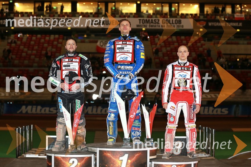  Chris Harris, speedwayist (Velika Britanija);  Matej Žagar, speedwayist (Slovenija);  Jaroslaw  Hampel, speedwayist (Poljska)Matej Žagar zmagovalec nenavadne dirke za VN Poljske