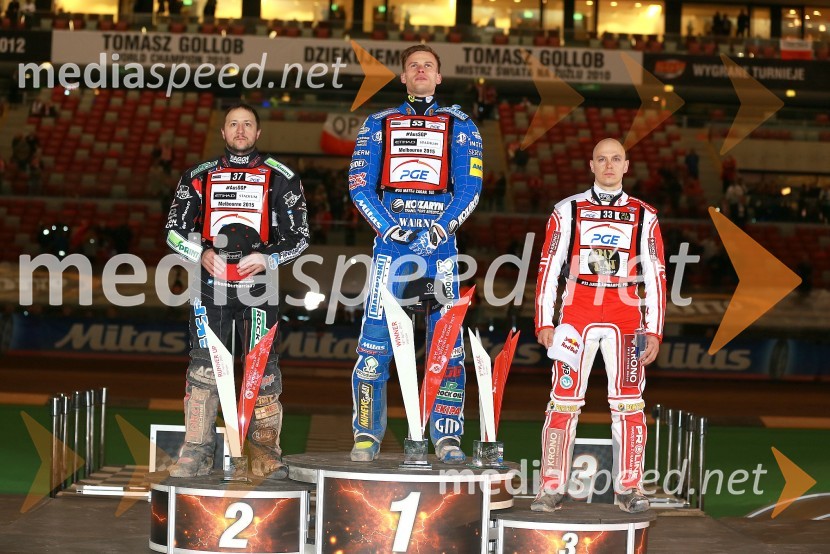  Chris Harris, speedwayist (Velika Britanija);  Matej Žagar, speedwayist (Slovenija);  Jaroslaw  Hampel, speedwayist (Poljska)Matej Žagar zmagovalec nenavadne dirke za VN Poljske