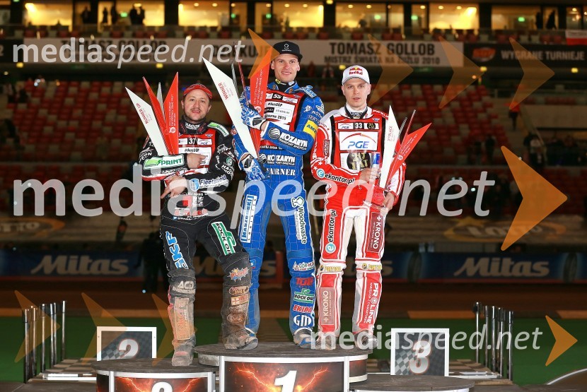  Chris Harris, speedwayist (Velika Britanija);  Matej Žagar, speedwayist (Slovenija);  Jaroslaw  Hampel, speedwayist (Poljska)Matej Žagar zmagovalec nenavadne dirke za VN Poljske