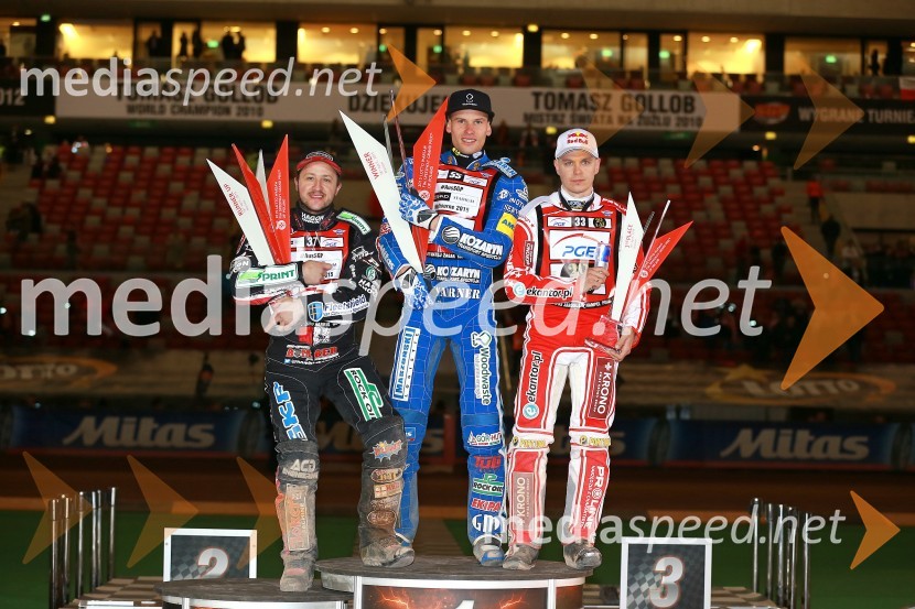  Chris Harris, speedwayist (Velika Britanija);  Matej Žagar, speedwayist (Slovenija);  Jaroslaw  Hampel, speedwayist (Poljska)Matej Žagar zmagovalec nenavadne dirke za VN Poljske