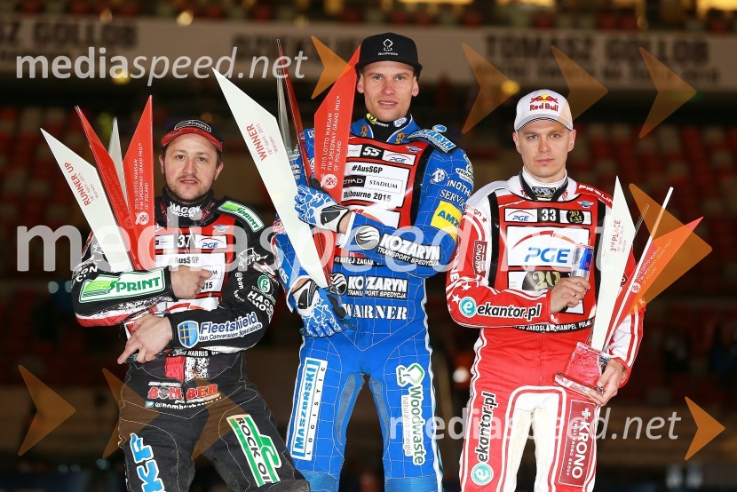  Chris Harris, speedwayist (Velika Britanija);  Matej Žagar, speedwayist (Slovenija);  Jaroslaw  Hampel, speedwayist (Poljska)Matej Žagar zmagovalec nenavadne dirke za VN Poljske