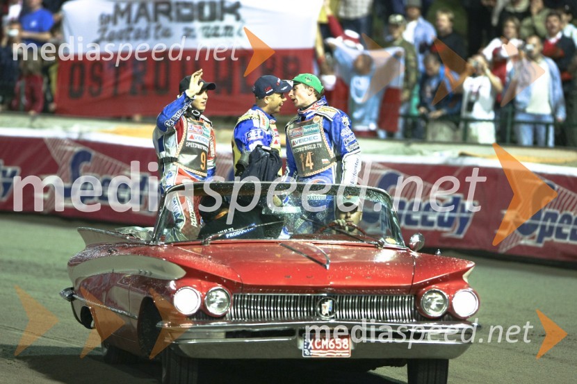 Jaroslaw Hampel (Poljska), Nicki Pedersen (Danska) in Rune Holta (Poljska)SPEEDWAY GRAND PRIX, VN Češke 2007, dirka