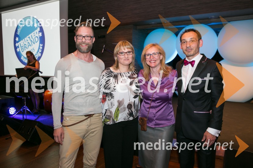  Matej Filipčič, režiser;  Lidija Petek, glavna urednica revije Reader's Digest Slovenija ;  Laura Štraus Vuk, področje komuniciranja z novinarji, Založba Mladinska knjiga;  Tadej Toš, igralec, komik in TV voditeljTrusted Brand 2015