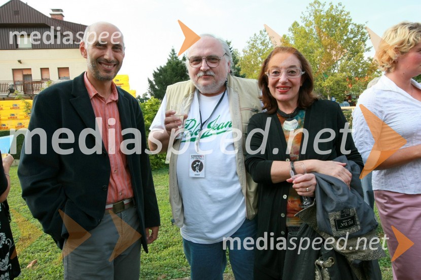 Goran Šoster, direktor Prleške razvojne agencije in Slobodan Šijan, srbski režiser z ženo NarcisoGrossmannov festival filma in vina