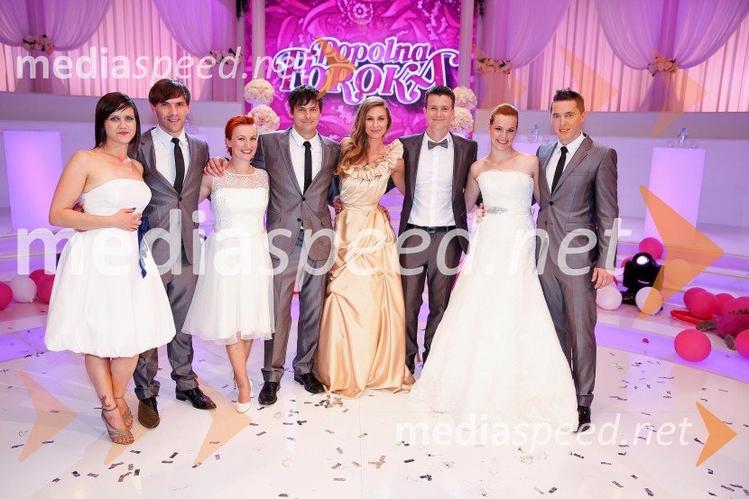  Jana Hrnčič, finalistka oddaje Popolna poroka;  Jure Part, finalist oddaje Popolna poroka;  Ema Kocet, zmagovalka oddaje Popolna poroka;  Dejan Vrečič, zmagovalec oddaje Popolna poroka;  Tara Zupančič, voditeljica;  Boštjan Romih, televizijski voditelj;  Greta Gričar, finalistka oddaje Popolna poroka;  Toni Ostanek, finalist oddaje Popolna porokaPopolna poroka, finalna oddaja