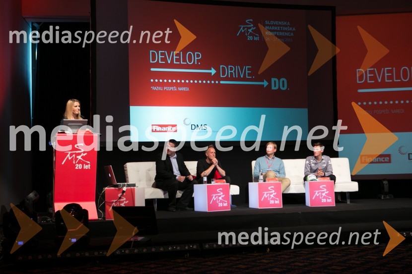  Bernarda Žarn, voditeljica;  Peter  Frankl, direktor in urednik, časnik Finance;  Matej Feguš, Donar ;  Niko Klanšek, FlyKly;  Peter  Prevc, smučarski skakalec20. Slovenska marketinška konferenca