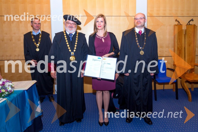 prof. dr. Igor Tičar, rektor, Univerza v Mariboru; dr. Tanja Sedej, Ekonomsko poslovna fakulteta, UM; prof. dr.  Klavdij  Logožar, dekan, Ekonomsko-poslovna fakulteta, Univerza v MariboruPromocija doktorjev znanosti UM, junij 2015