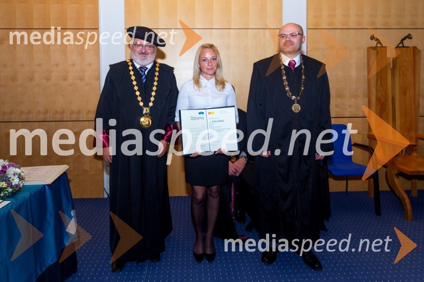 prof. dr. Igor Tičar, rektor, Univerza v Mariboru; dr. Katja Rašič, Ekonomsko poslovna fakulteta, UM; prof. dr.  Klavdij  Logožar, dekan, Ekonomsko-poslovna fakulteta, Univerza v MariboruPromocija doktorjev znanosti UM, junij 2015